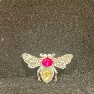 Silver Bee Brooch with Pink and Yellow Stones